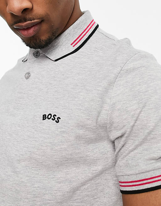 BOSS Green Paul Curved slim fit polo in grey | ASOS