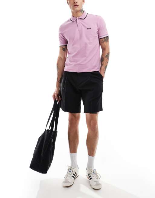 BOSS Green – Paul – Polohemd in Helllila und Schwarz mit Zierstreifen, 2 von 4