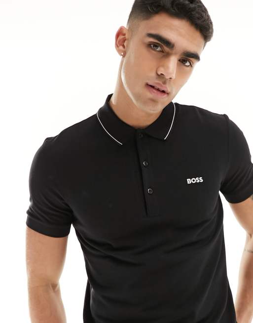 BOSS Green Paule logo polo shirt in black | ASOS