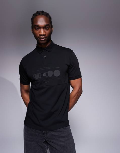 BOSS Green Percy Heritage golf logo heavyweight polo relaxed fit in black - view 1