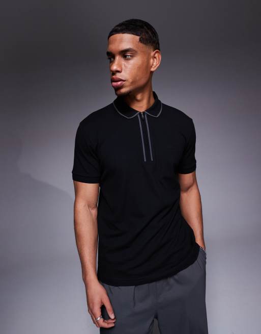 BOSS Green Philix Tape zip neck pique polo shirt regular fit in