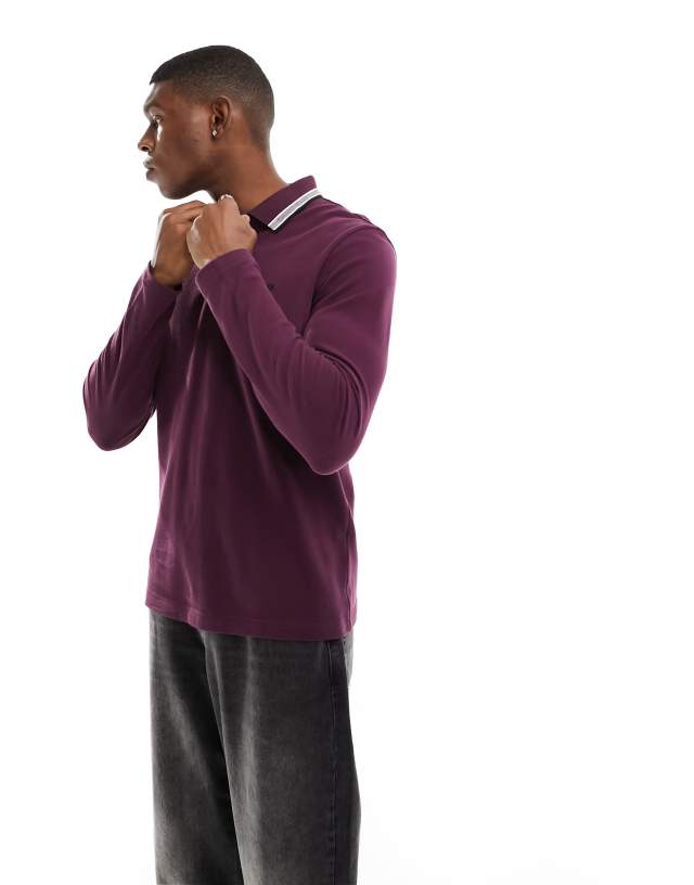 BOSS Green - pilsy long sleeve polo in maroon