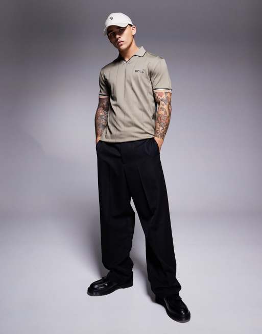 BOSS Green - Polo slim fit verde medio in jersey con colletto aperto, 2 di 4