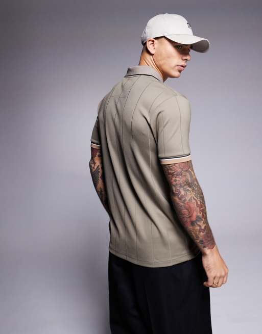 BOSS Green - Polo slim fit verde medio in jersey con colletto aperto, 3 di 4