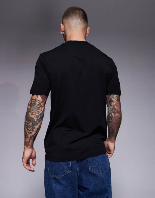 BOSS Green rib neck logo heavyweight t-shirt in black, 3 of 4