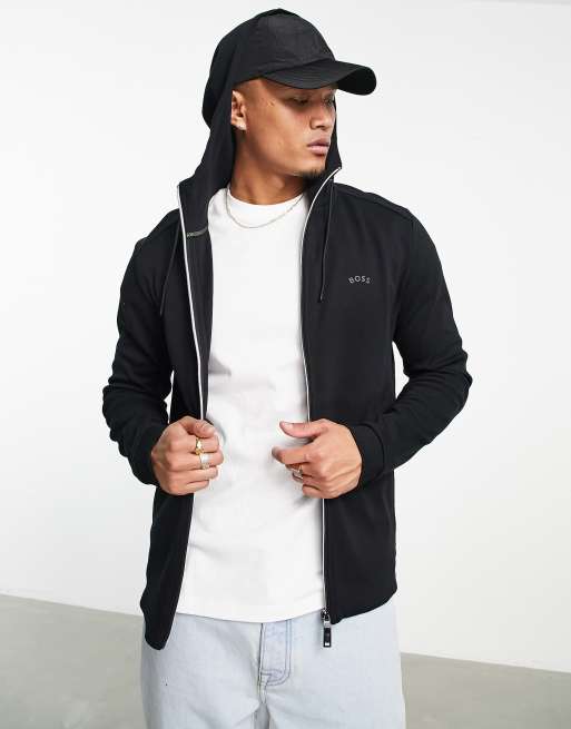 BOSS Green - Saggy Curved - Felpa nera con cappuccio  
