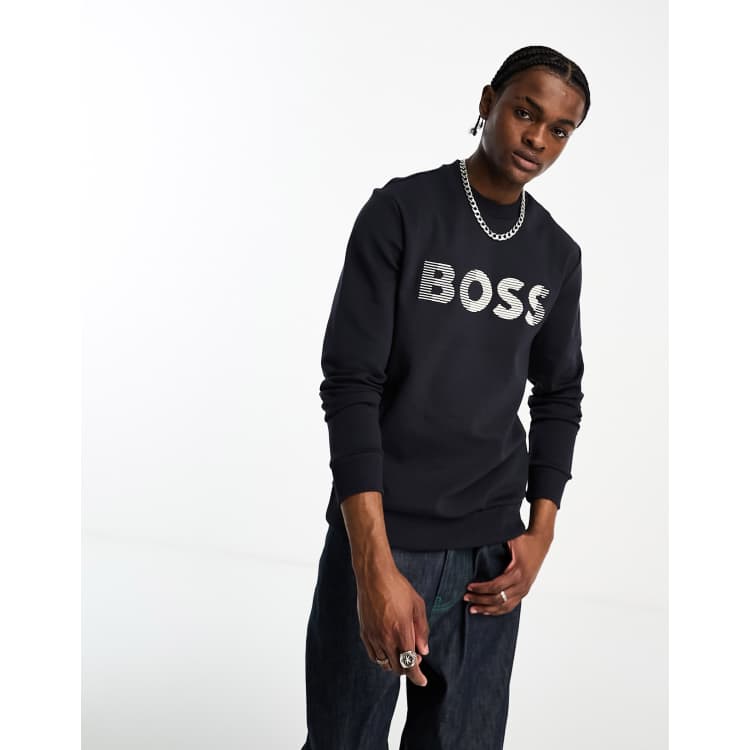 Vintage HUGO BOSS Sweatshirt Crewneck Navy Blue Pullover 