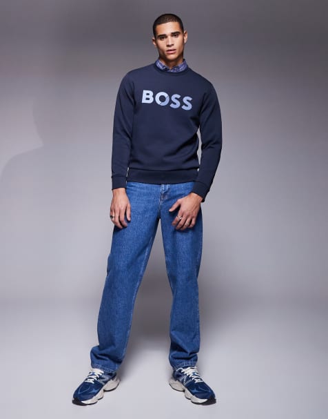 BOSS Green Salbo Tape Logo sweatshirt regular fit in navy - view 1