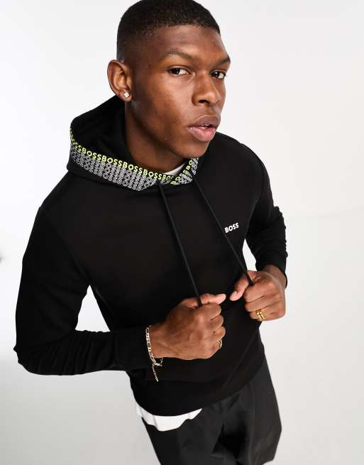 BOSS – Green Soody – Czarna bluza z kapturem ze wzorem logo