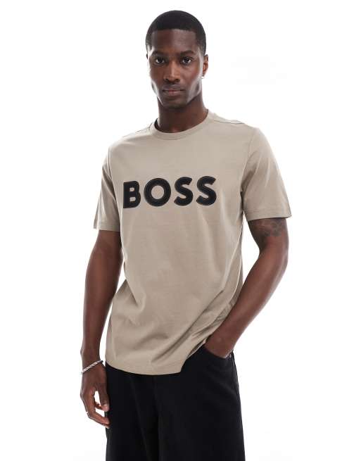 BOSS Green – T-Shirt in Khaki mit Logo