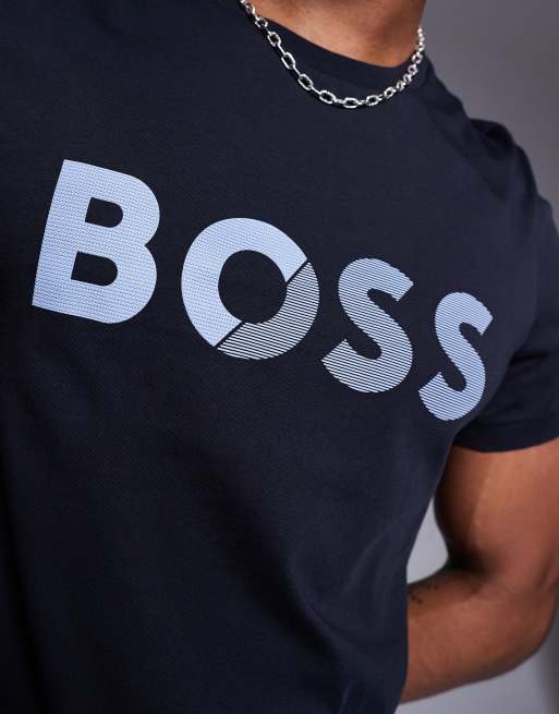 BOSS Green – T-Shirt in Marineblau mit Logotape und normalem Schnitt, 2 von 4
