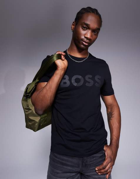 BOSS Green – T-Shirt in Schwarz mit Logotape und normalem Schnitt - view 1