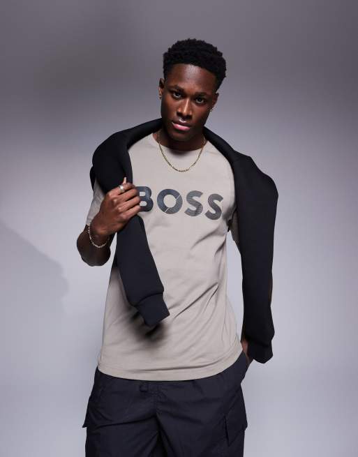BOSS Green - T-shirt vestibilità classica verde medio con logo, 4 di 4