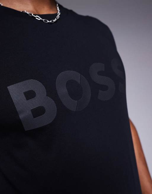 BOSS GREEN コットンジャージー TAPE LOGO ロゴ 半袖 Tシャツ BOSS Green Tape Logo t-shirt regular fit in black | ASOS
