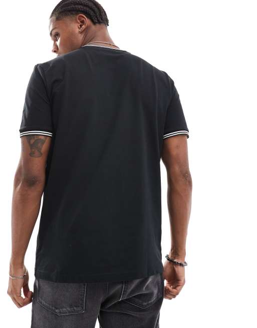 BOSS GREEN - Taul - T-shirt nera con righe a contrasto sui bordi, 4 di 4