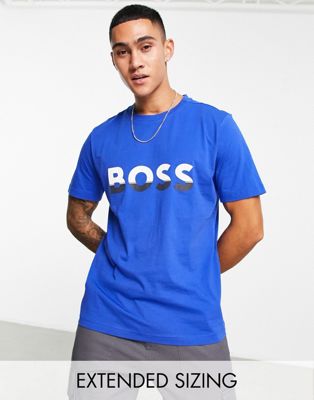BOSS Green Tee 1 large logo t-shirt in medium blue  - ASOS Price Checker