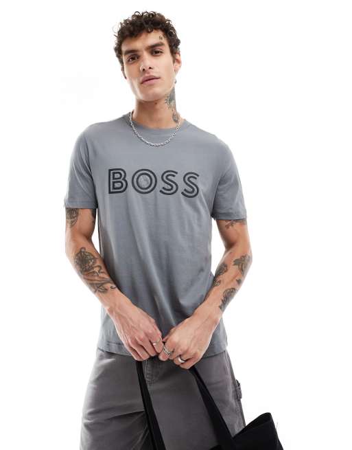 BOSS Green - Tee 1 - T-shirt in grijs met zwarte logoprint