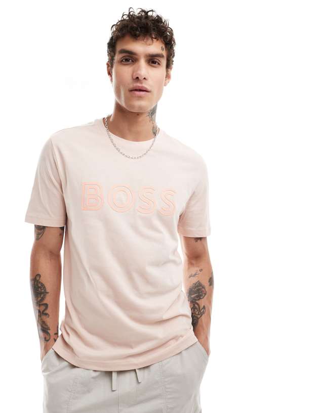 BOSS Green - tee 1 t-shirt in light orange with tonal logo print