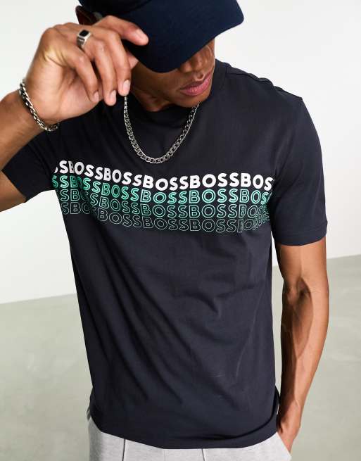BOSS Green - Tee 2 - Marineblå T-shirt med logoprint