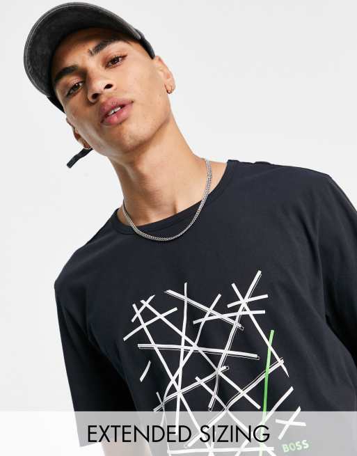 BOSS - Green - Tee 2 - T-shirt in marineblauw met grafische prints op de voorkant 