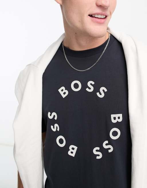 BOSS Green - Tee 4 - T-shirt in marineblauw met circel logo, 3 van 4