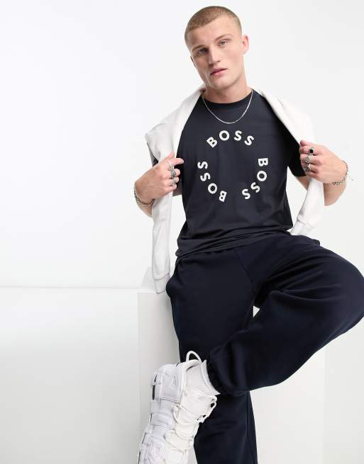 BOSS Green - Tee 4 - T-shirt in marineblauw met circel logo, 4 van 4