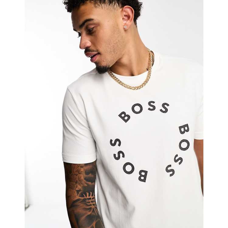 BOSS Green Tee T-shirt in white with circle logo | ASOS