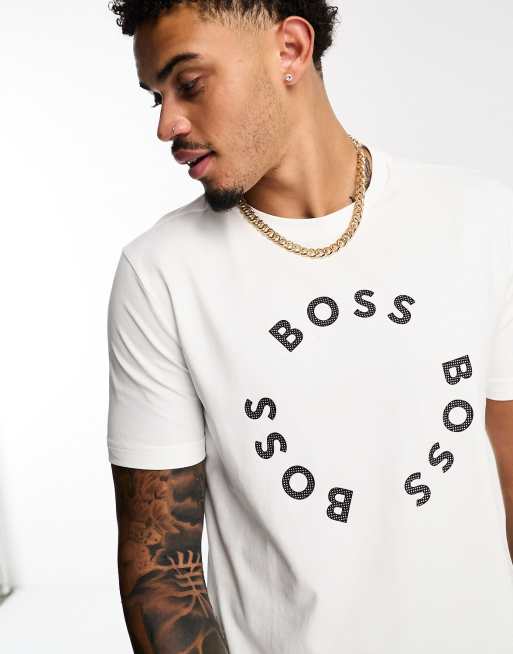 BOSS Green Tee T-shirt in white with circle logo | ASOS