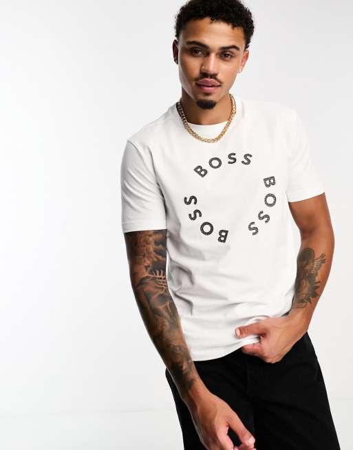 BOSS Green Tee T-shirt in white with circle logo | ASOS