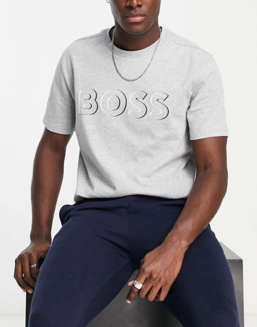BOSS - Green - Tee 5 - Regular-fit T-shirt in grijs 