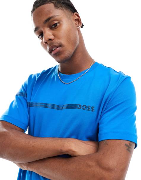 BOSS GREEN tee 5 t-shirt in blue with logo placement print