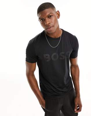 BOSS Green Tee Active slim fit logo t-shirt in black