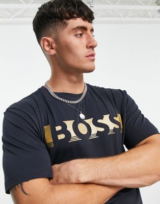 BOSS Green Tee bold logo t-shirt in navy  - ASOS Price Checker