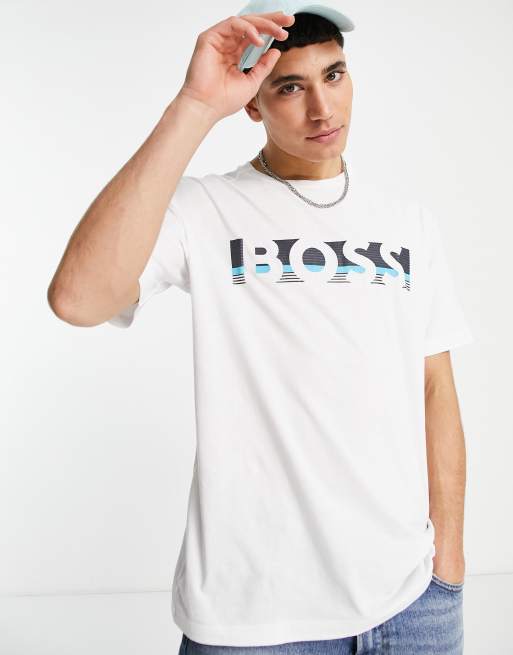 BOSS Green – Tee – T-Shirt in Weiß mit auffälligem Logo 
