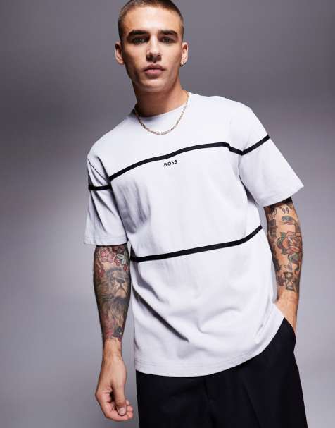 BOSS Green - Tercy Tape - T-shirt grigio chiaro vestibilità comoda con logo centrale - view 1