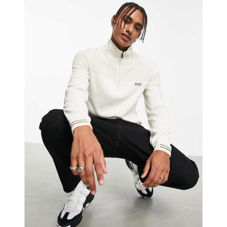 BOSS Green Zenard Pull en maille à col zippé Taupe ASOS