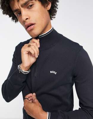 BOSS Green Zitom half zip knitted jumper in grey  - ASOS Price Checker