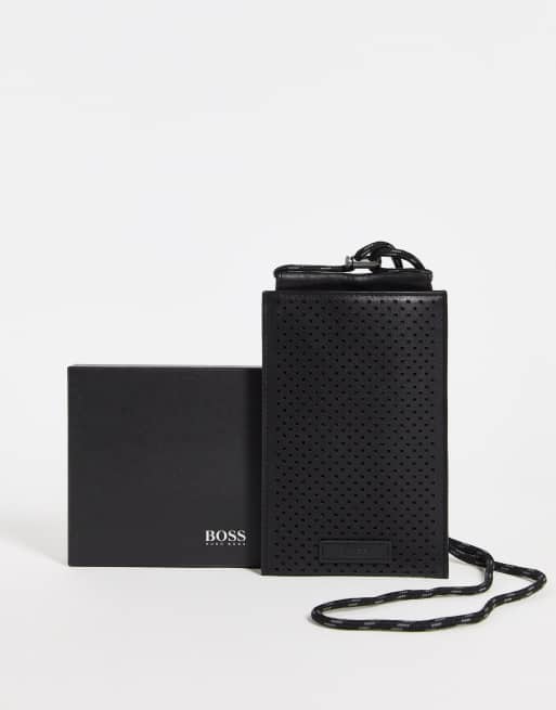 BOSS – Handyetui aus Leder in Schwarz