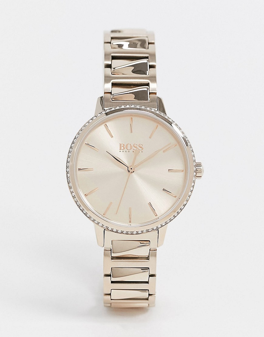 BOSS - Horloge met kristallen in roségoud 1502540-Roze