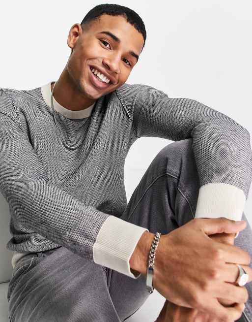 BOSS - Kamarsos - Maglione girocollo beige chiaro con profili a contrasto