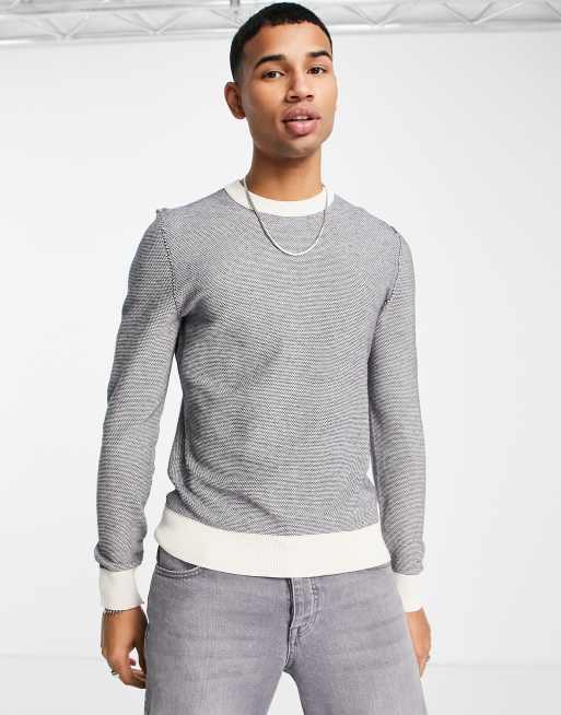BOSS - Kamarsos - Pull ras de cou contrastant - Beige clair, 3 de 4