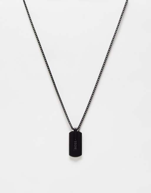 Boss - Ketting voor heren met hangertje in reliëf in zwart 1580356