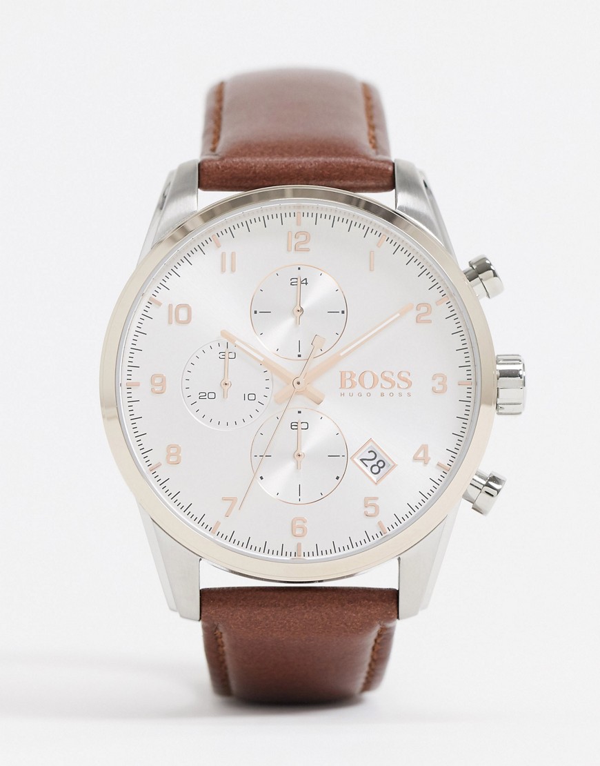 BOSS – Klocka med brunt läderarmband 1513786