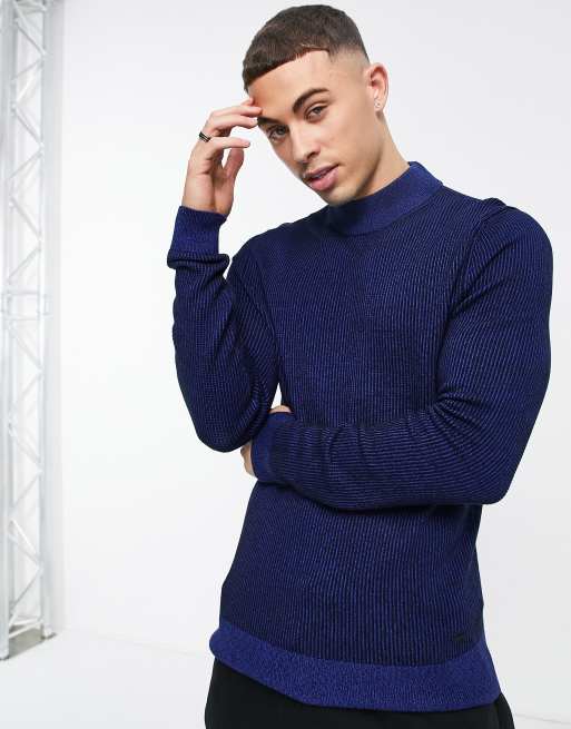 BOSS Kouseno turtle neck jumper in dark blue