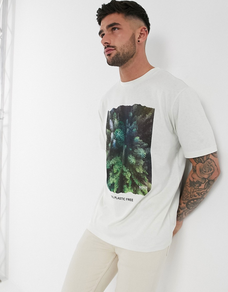 BOSS - Kunststof - T-shirt met 'free tree' print in wit