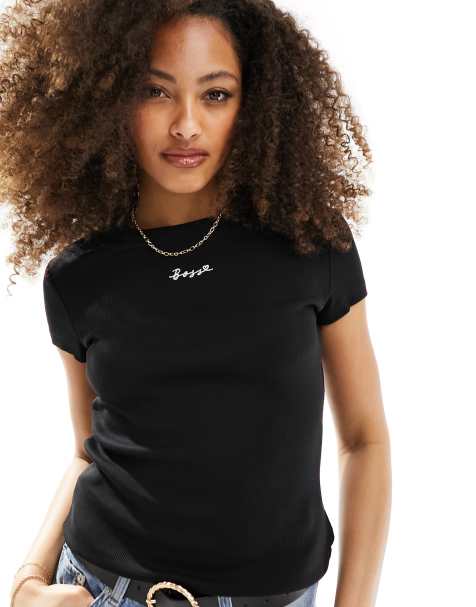 BOSS – Kurz geschnittenes T-Shirt in Schwarz - view 1