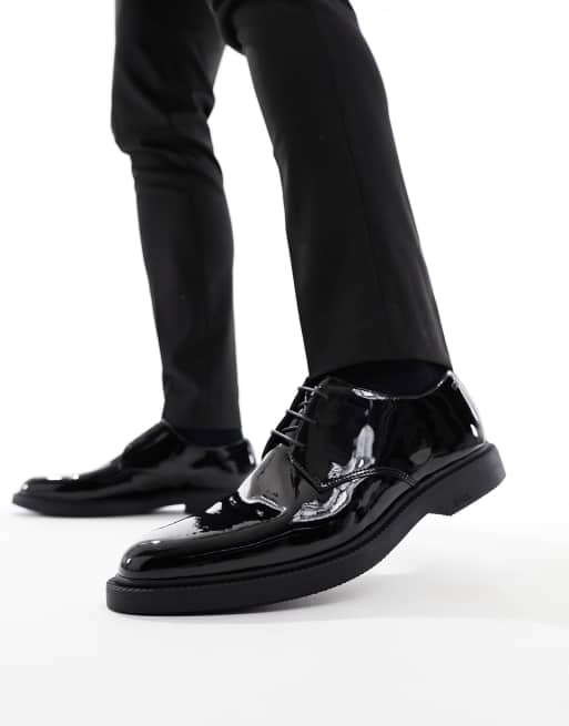 BOSS Larry lace up derby shoes in black patent | ASOS