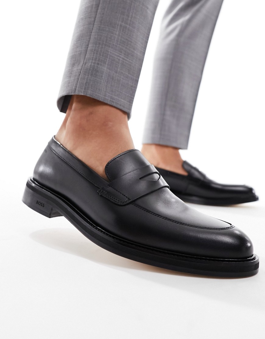 BOSS Larry leather loafers in black