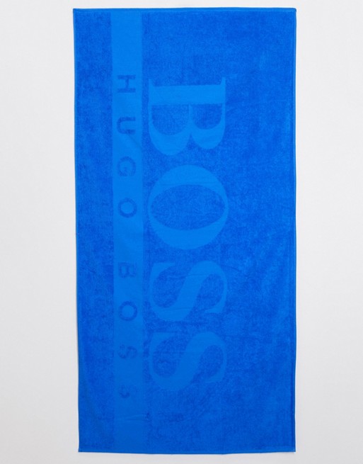 BOSS logo beach towel in blue