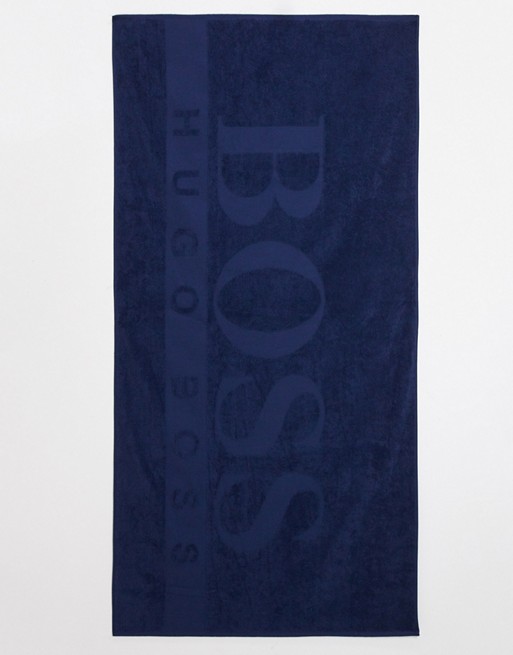 BOSS logo beach towel in navy
